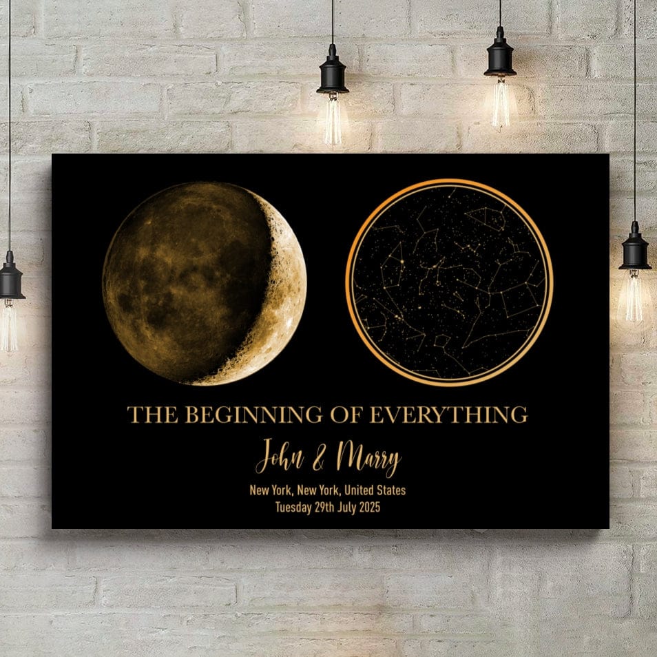 Custom Moon Phase & Star Map Constellation Canvas