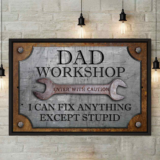 Dad Workshop Canvas Sign Custom Name