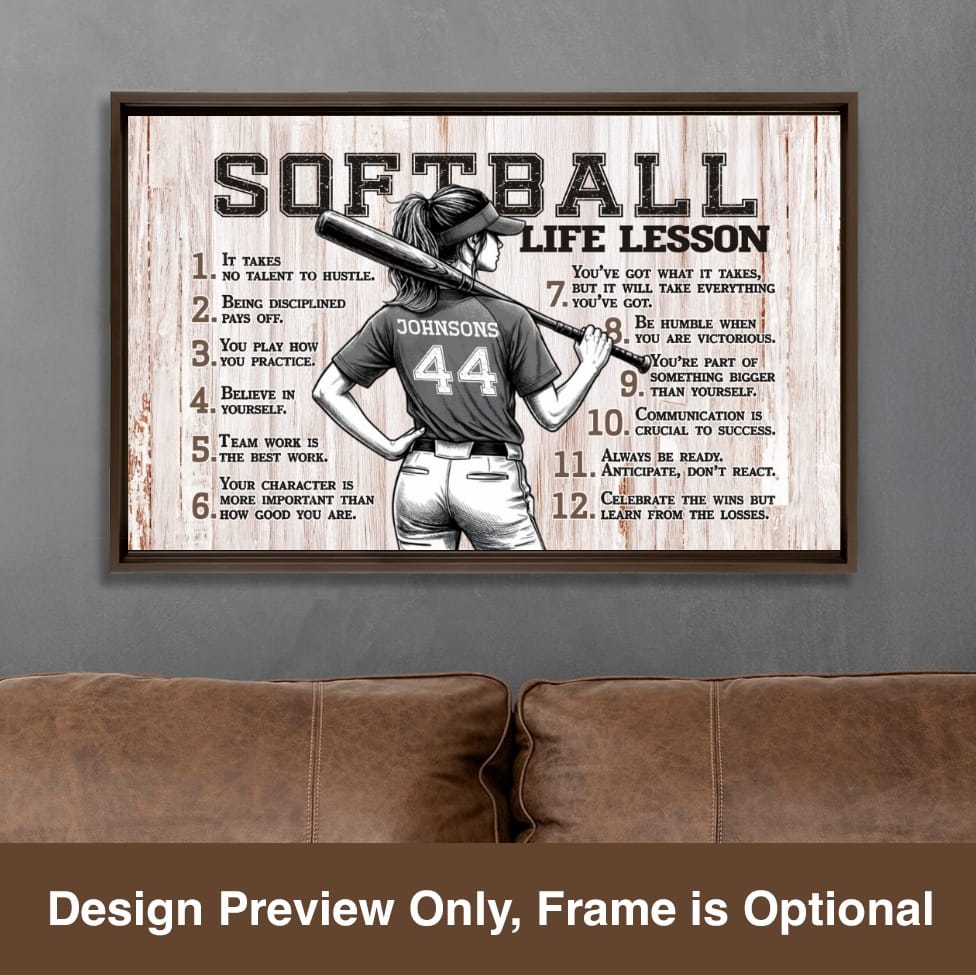 Softball Life Lessons Personalized Canvas Sports Room