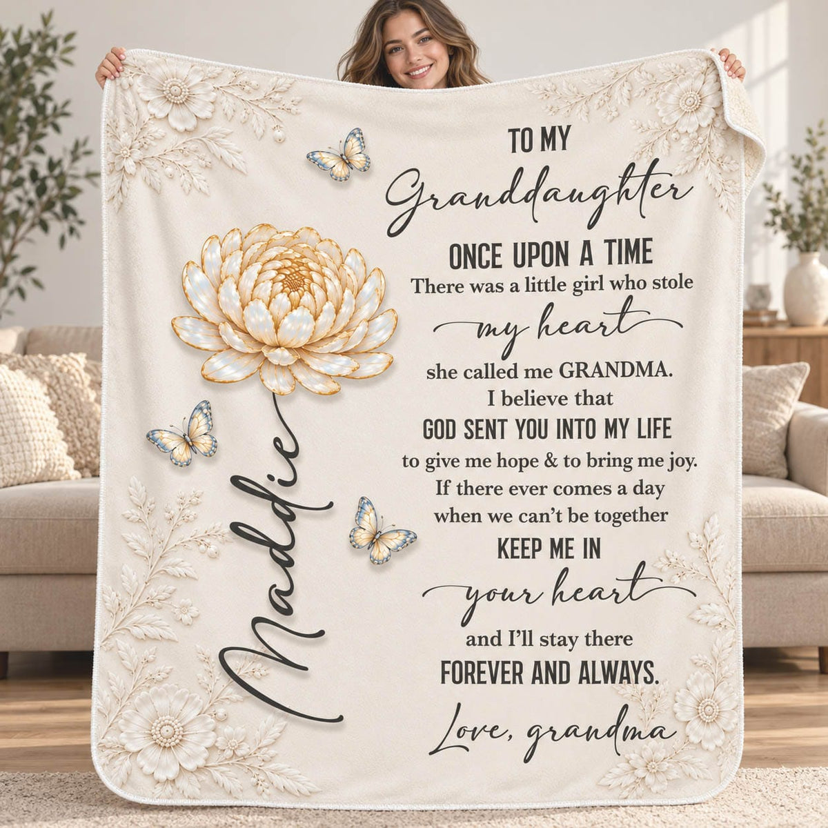 Little Girl Who Stole My Heart Daughter Granddaughter Custom Birth Flower Sherpa Blanket