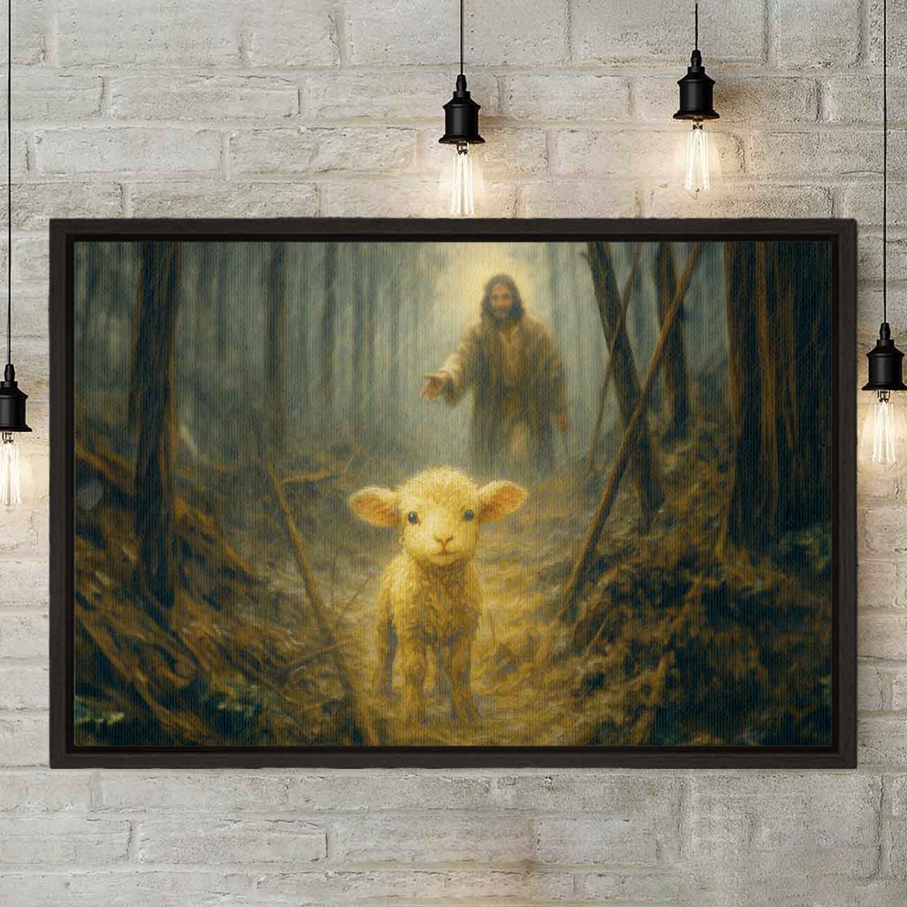 The Lost Sheep Premium Canvas Jesus Leaving the 99 for The One