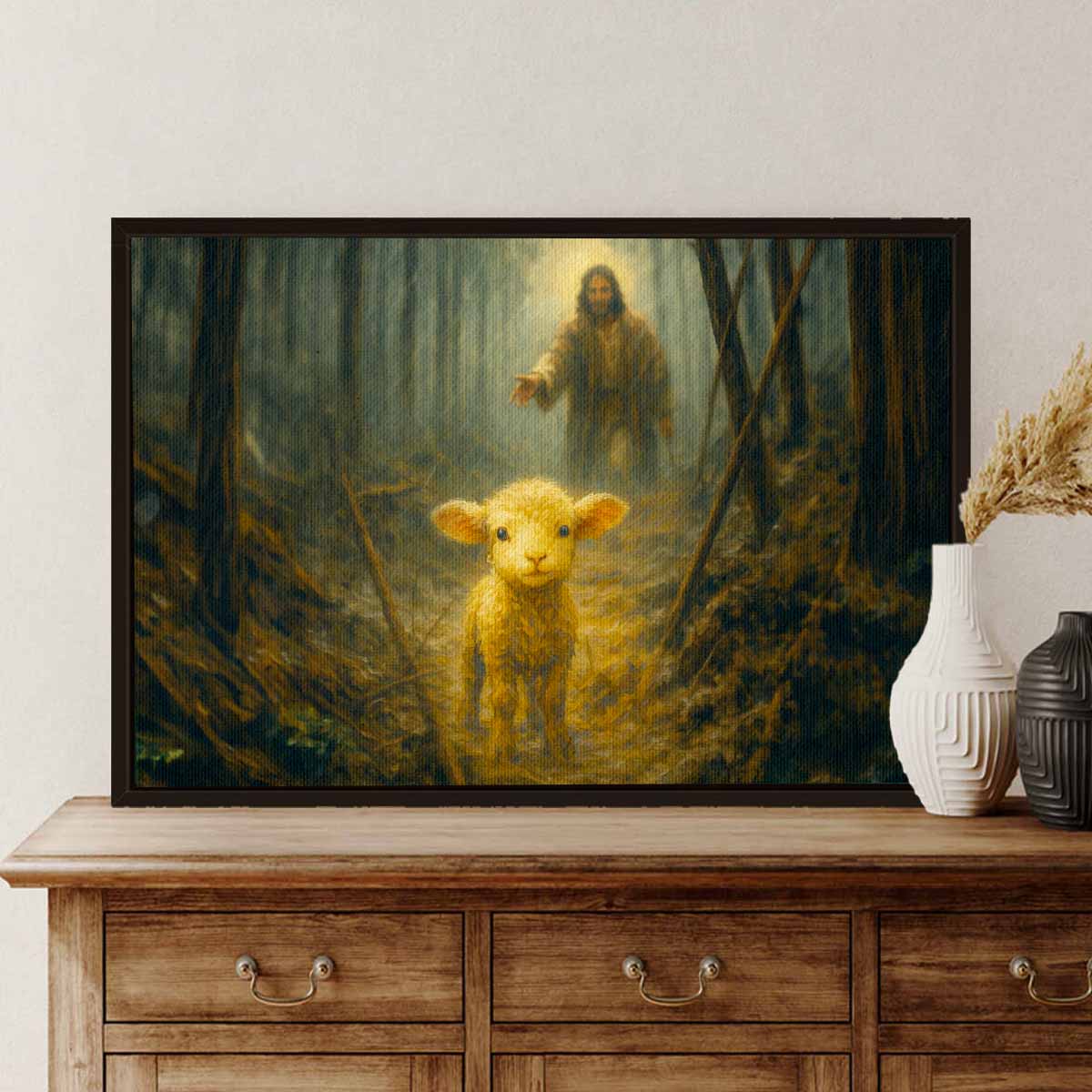 The Lost Sheep Premium Canvas Jesus Leaving the 99 for The One