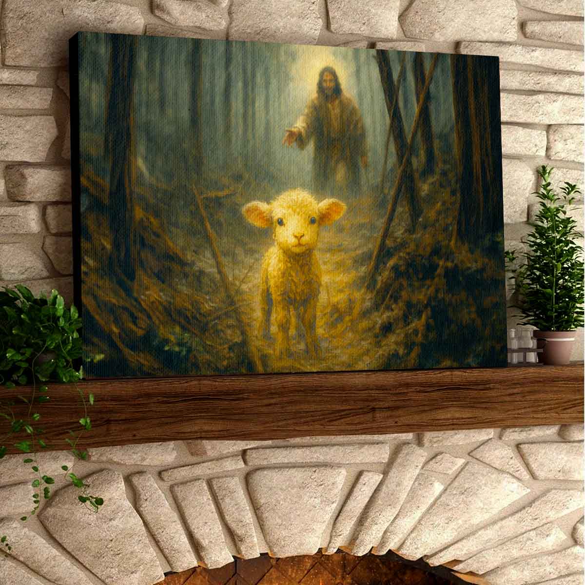 The Lost Sheep Premium Canvas Jesus Leaving the 99 for The One