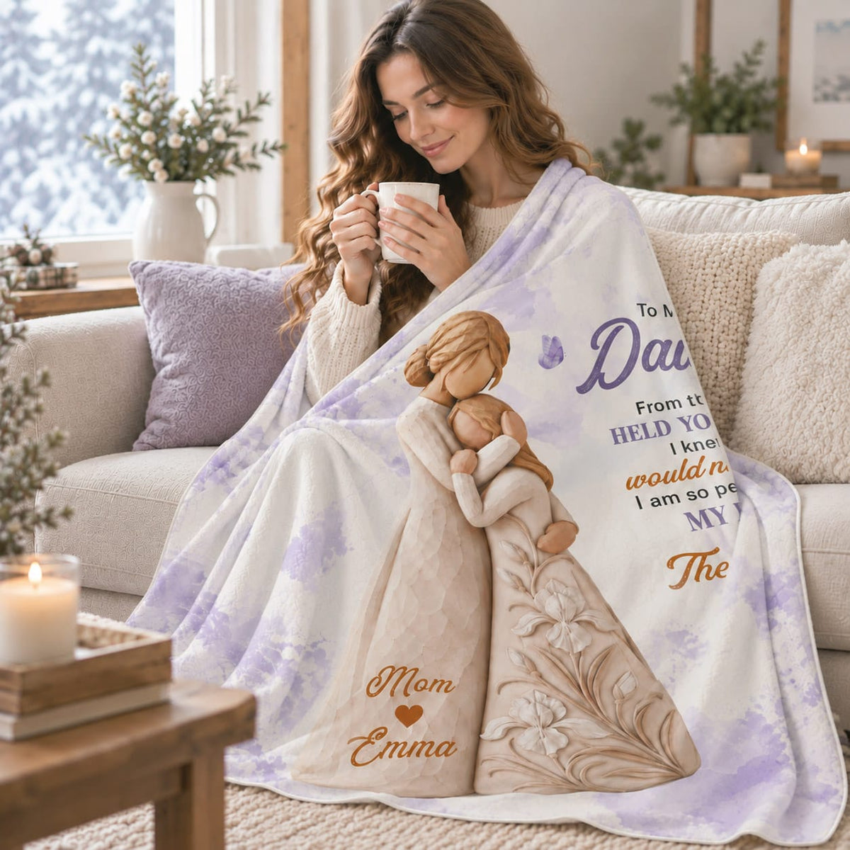 Moment I First Held You Custom Birth Flower To My Daughter Sherpa Blanket