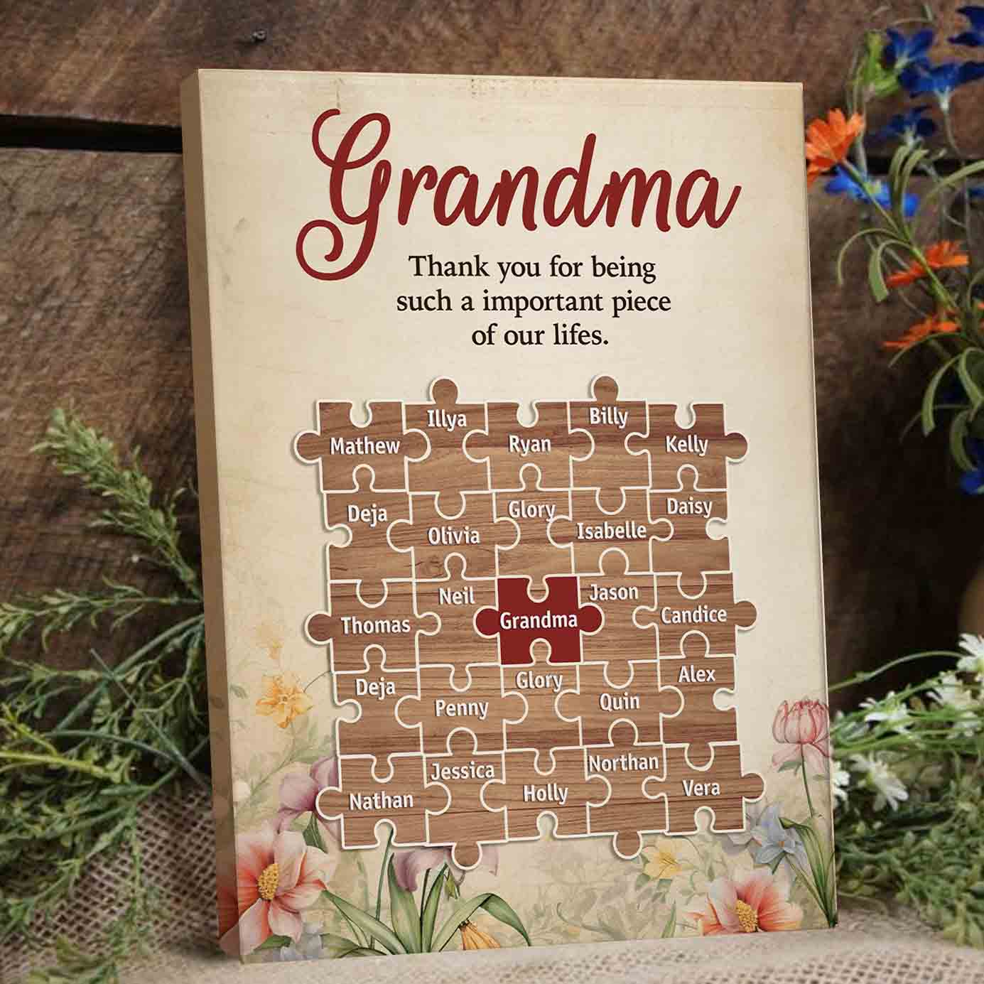 Important Piece | Custom Names Premium Canvas Gift for Mom Grandma