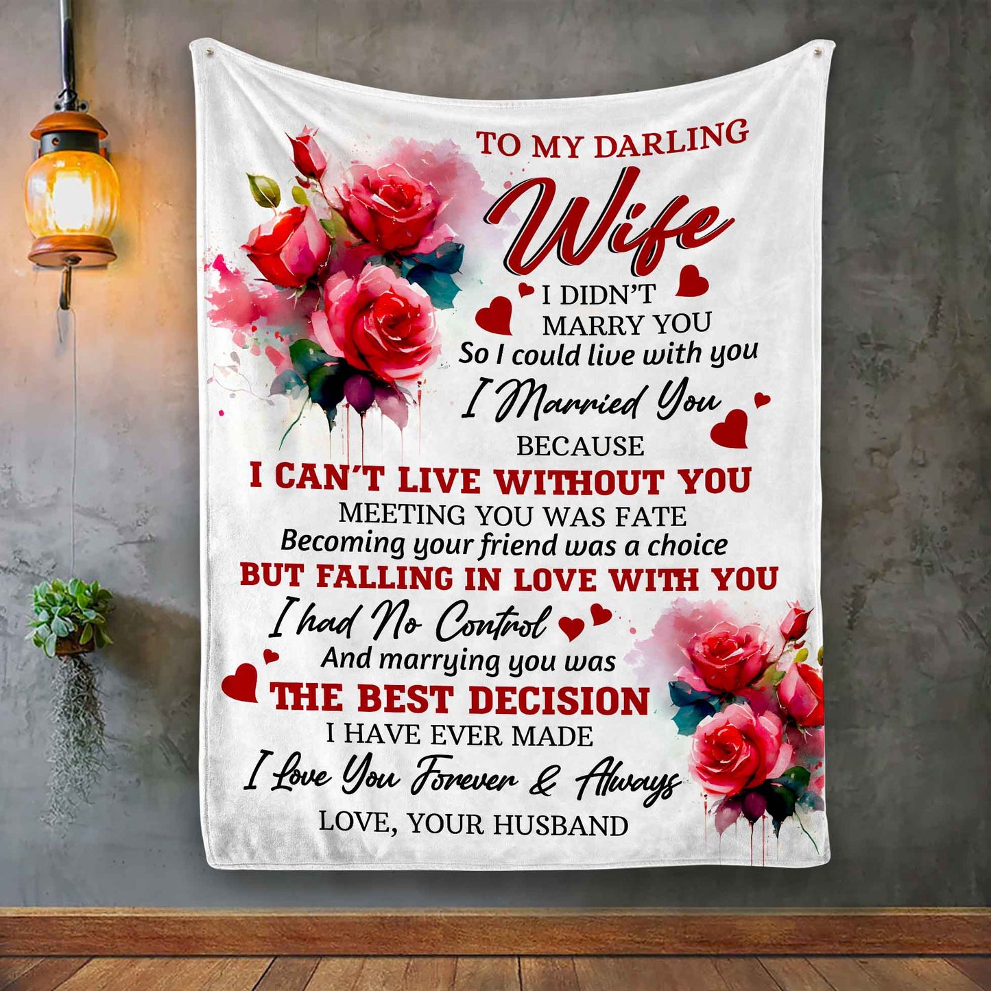 To My Darling Wife Red Roses Sherpa Blanket