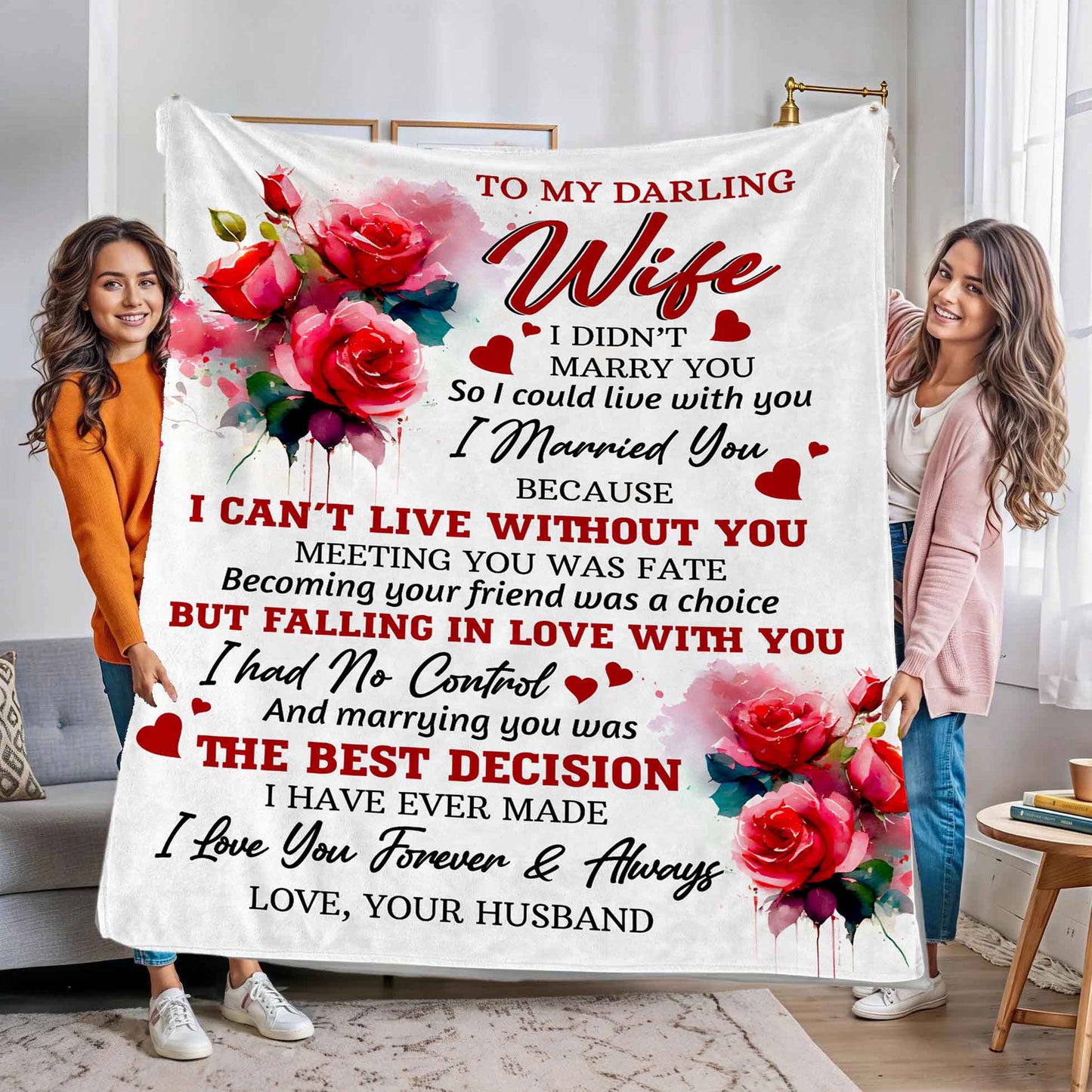 To My Darling Wife Red Roses Sherpa Blanket