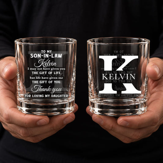 To My Son In Law Custom Thank you Rocks Glass, 10oz