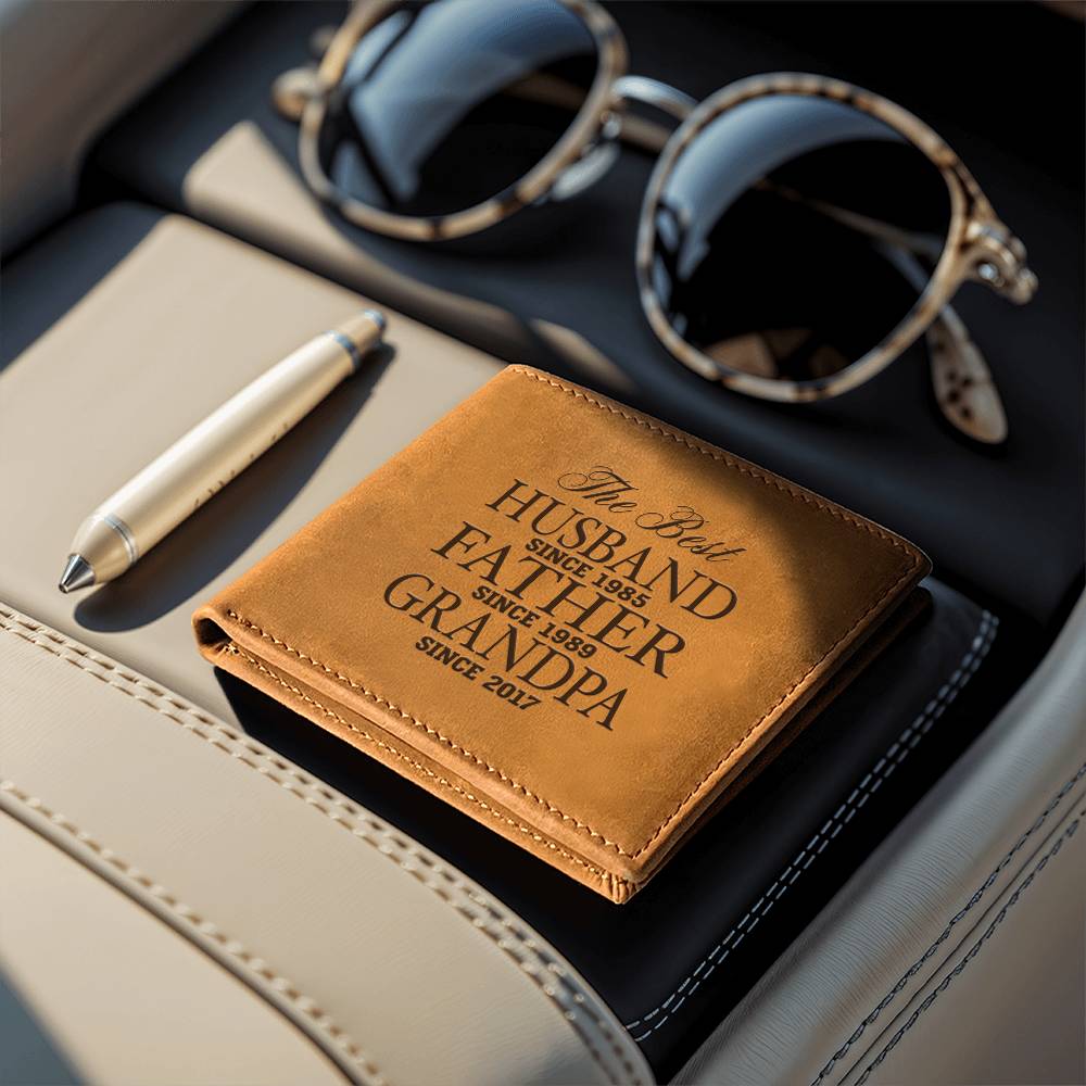 The Best Husband Father Grandpa Personalized Leather Wallet