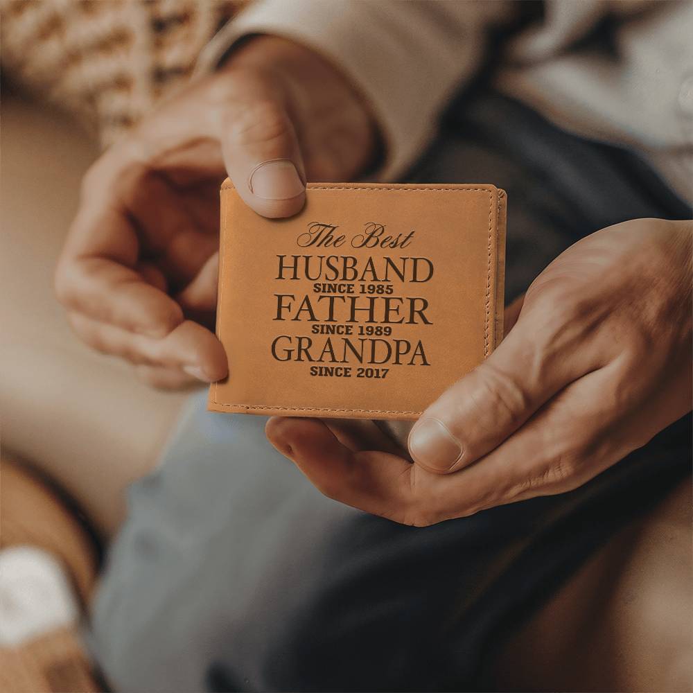 The Best Husband Father Grandpa Personalized Leather Wallet