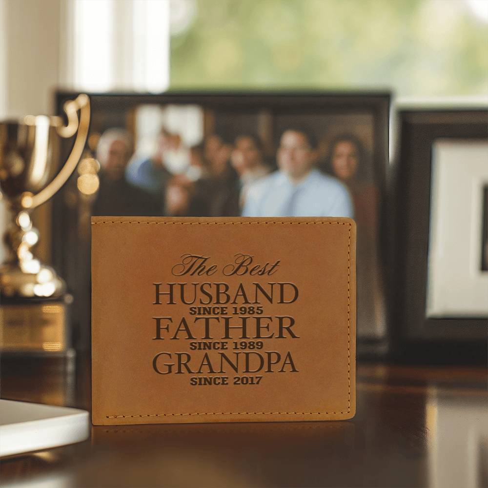 The Best Husband Father Grandpa Personalized Leather Wallet