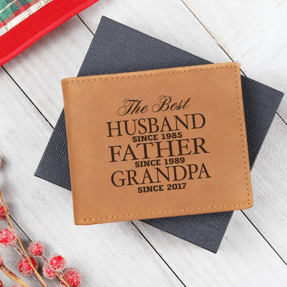 The Best Husband Father Grandpa Personalized Leather Wallet