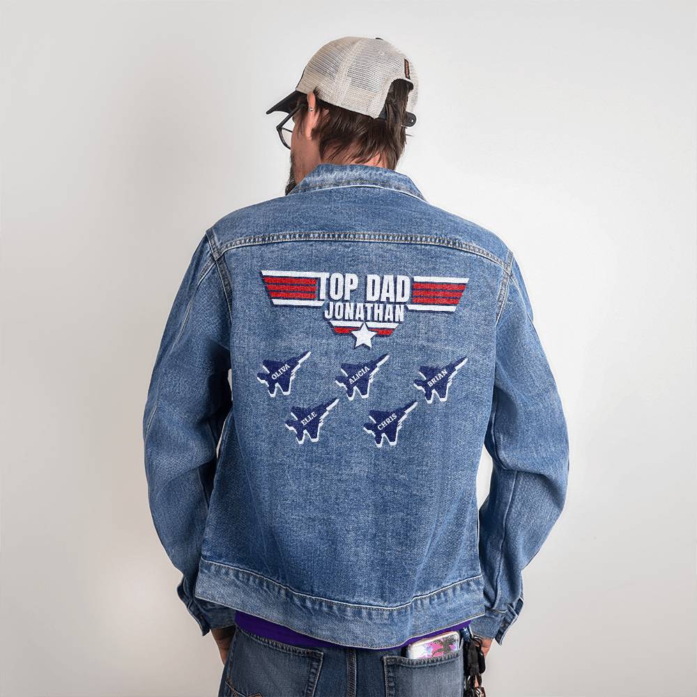 Top Dad Top Grandpa Custom Jean Jacket Gift