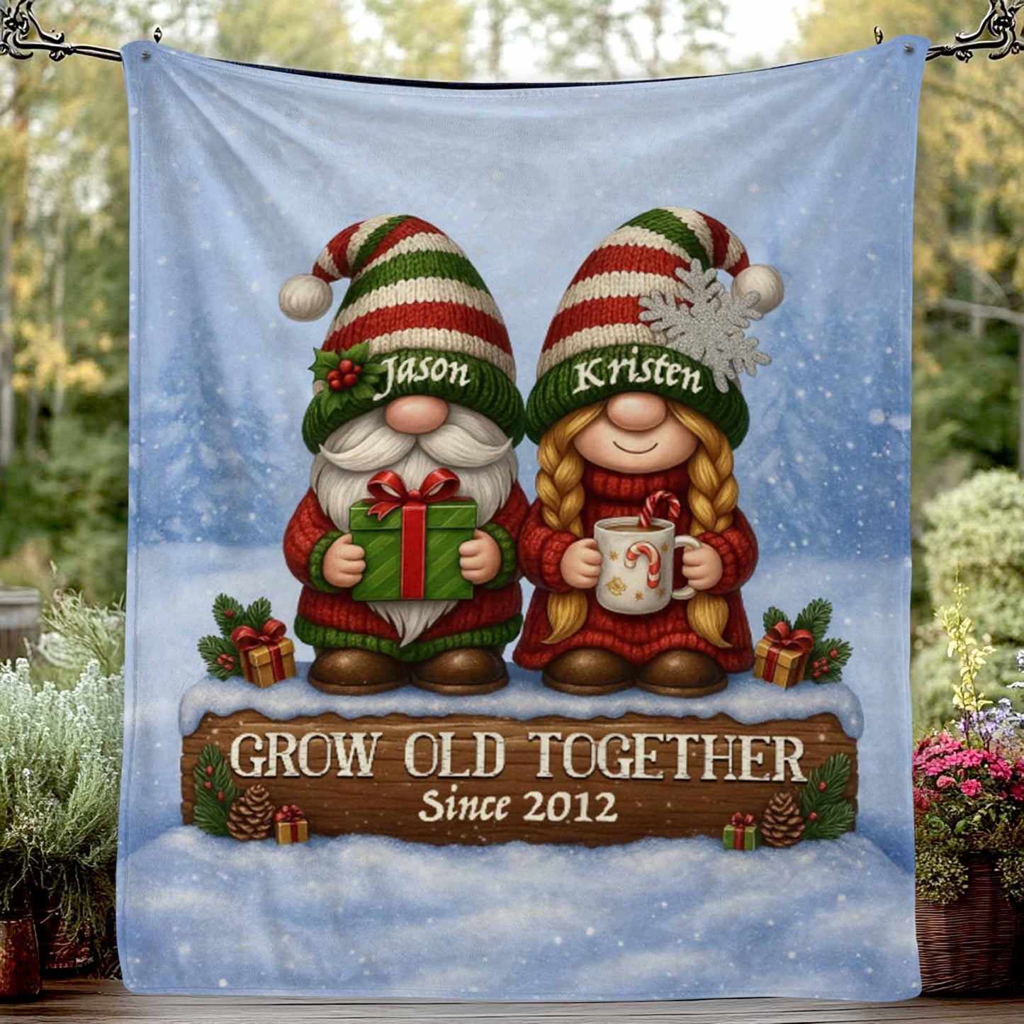 Custom Gnome Couple Growing Old Together Sherpa Blanket