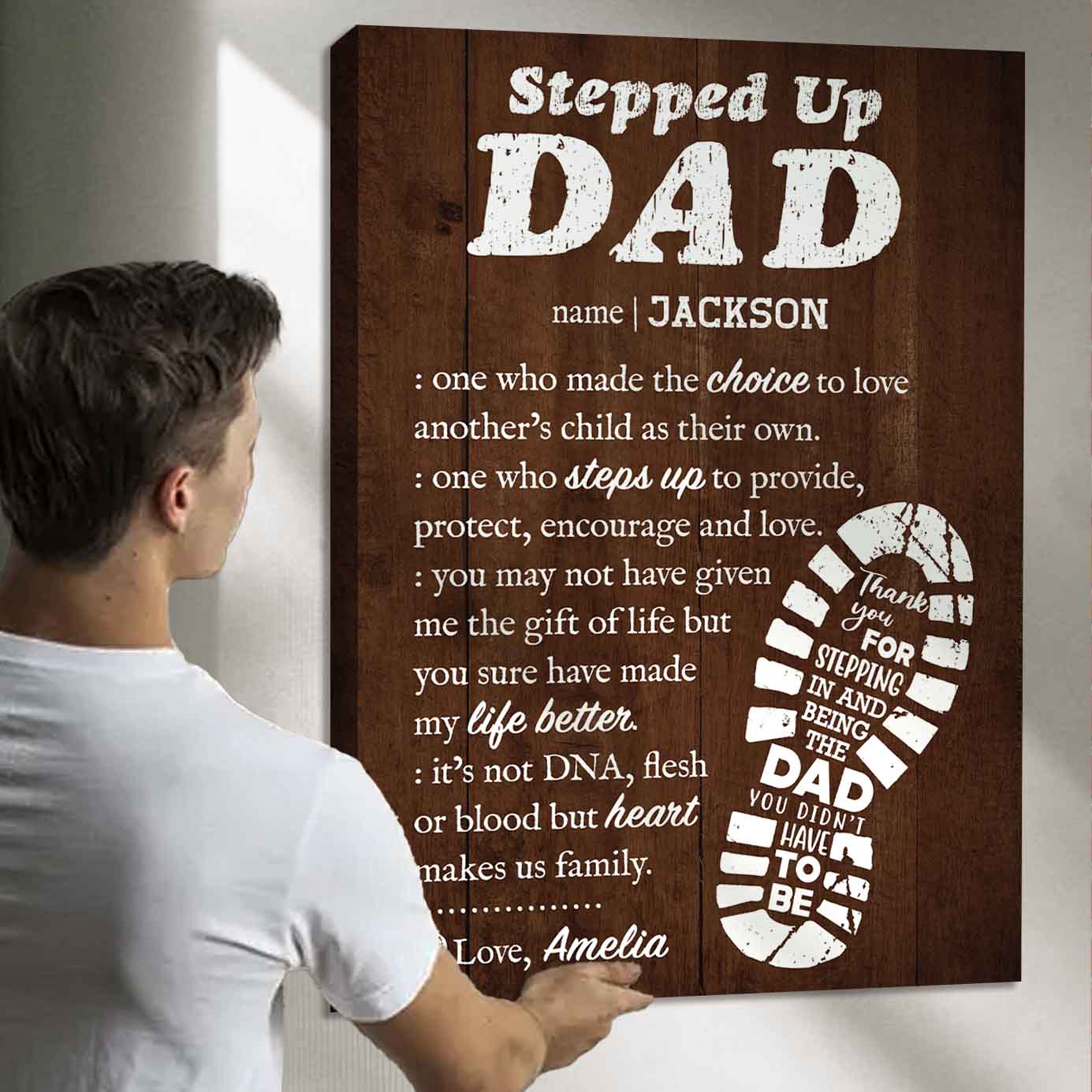 Stepped Up Dad Custom Name Premium Canvas Gift