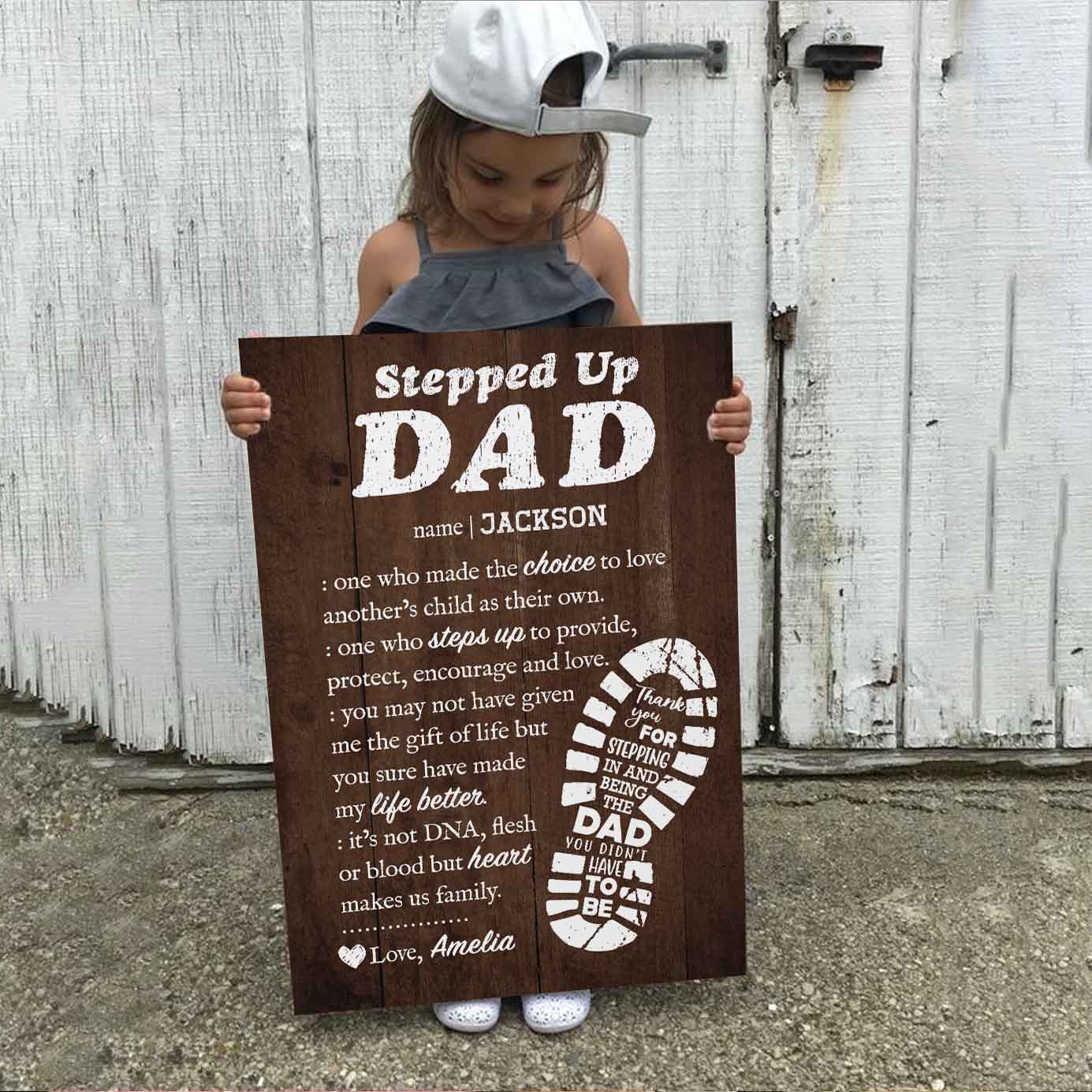 Stepped Up Dad Custom Name Premium Canvas Gift