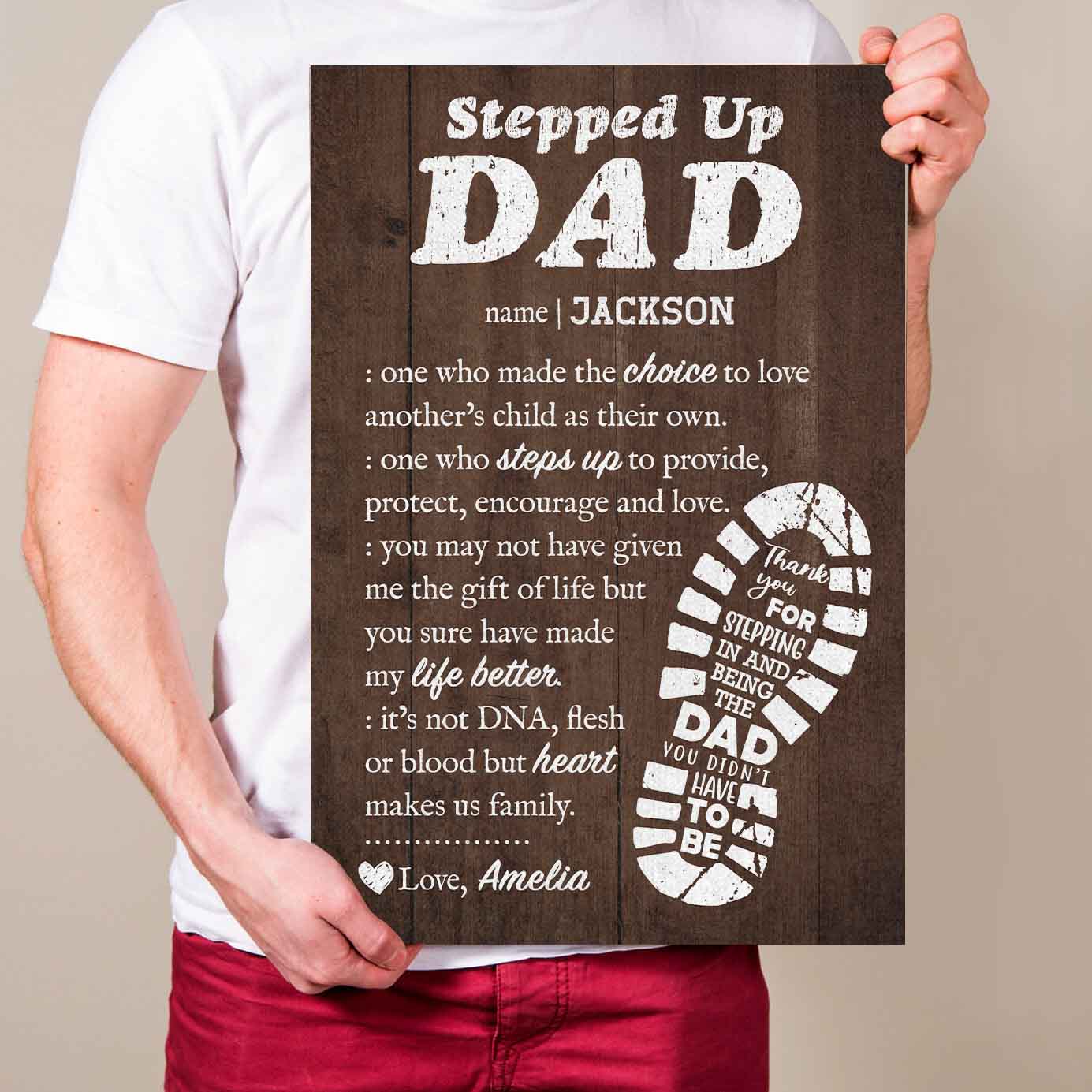 Stepped Up Dad Custom Name Premium Canvas Gift