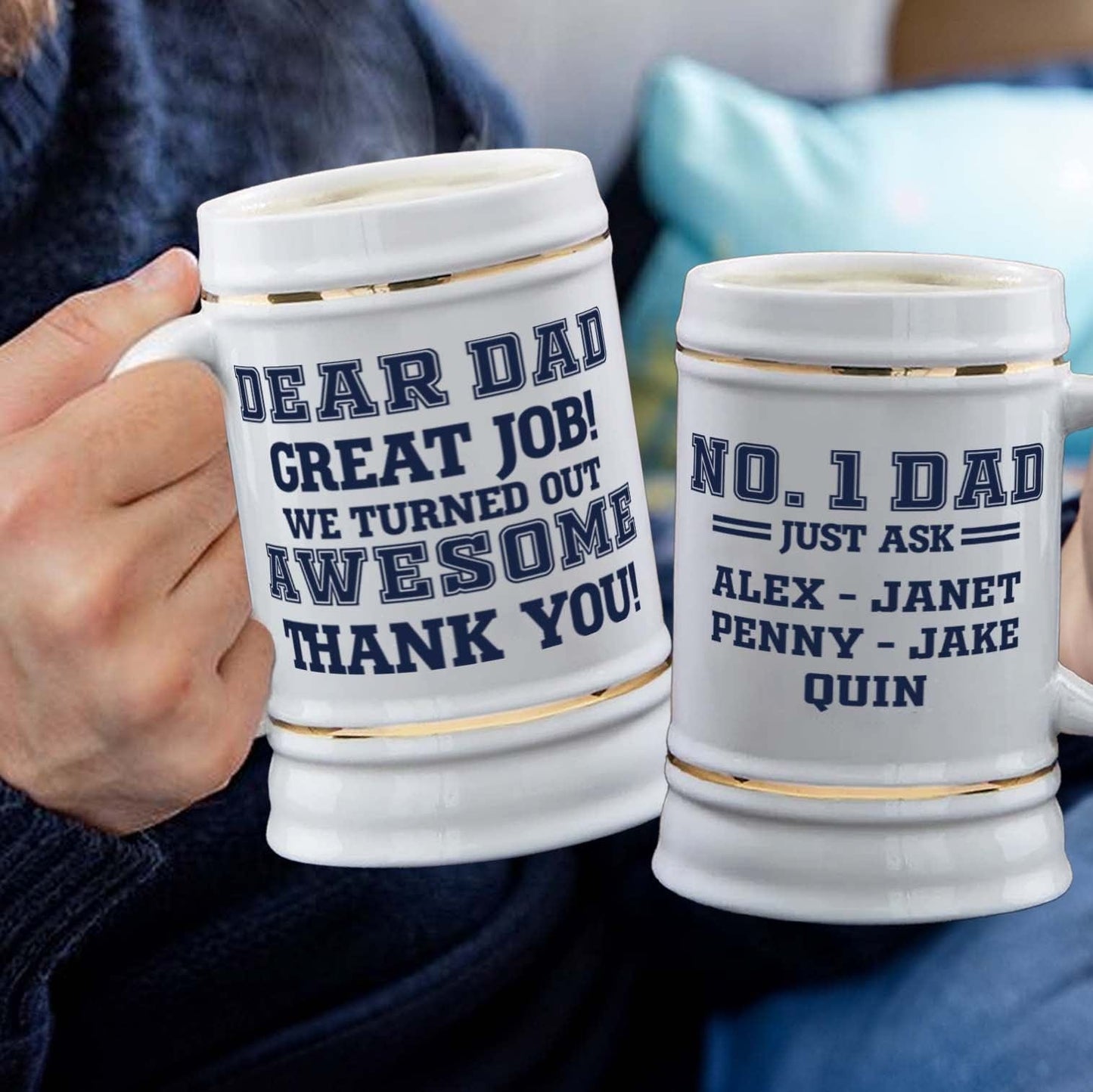 Dear Dad Great Job Custom Name Beer Stein Gift for Dad