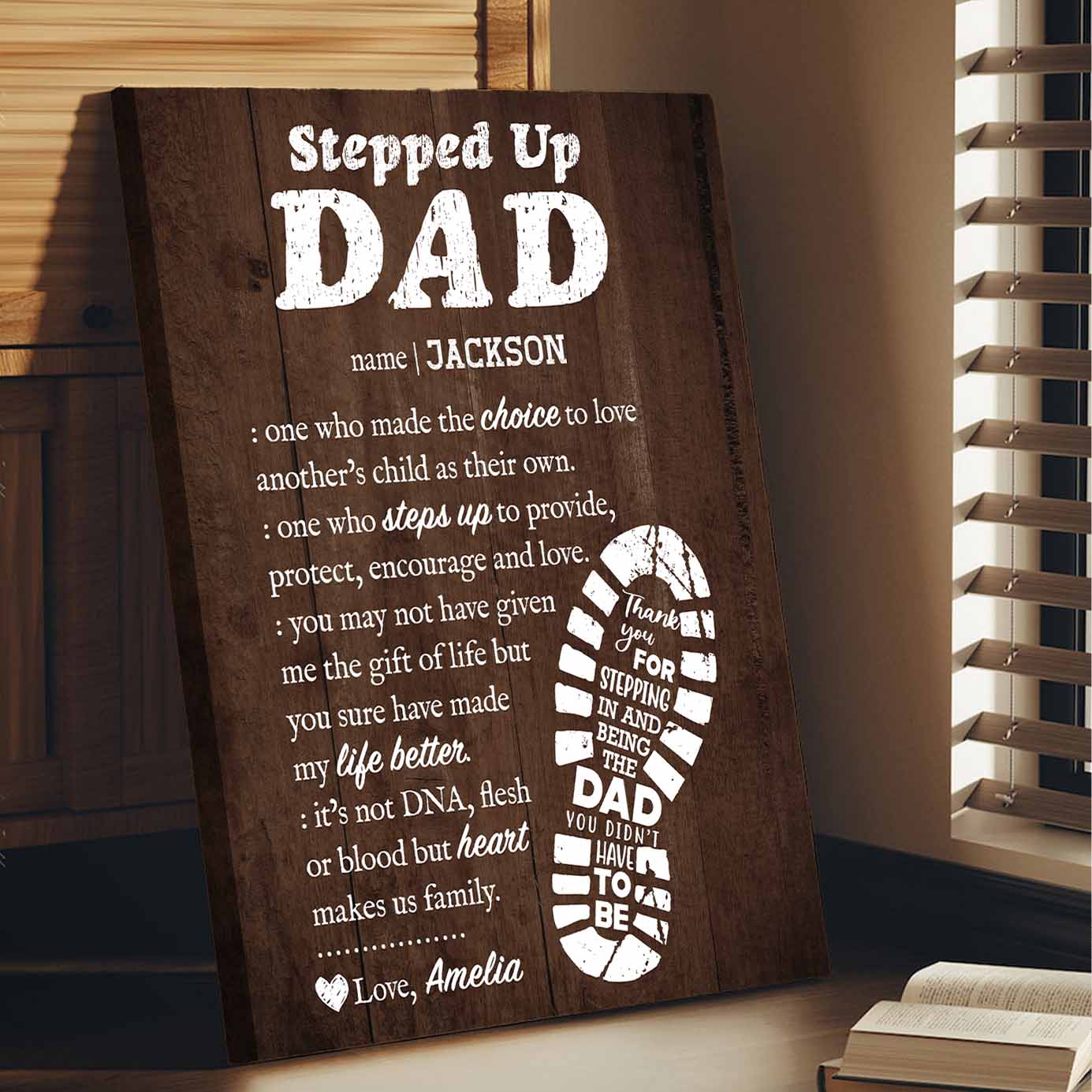 Stepped Up Dad Custom Name Premium Canvas Gift