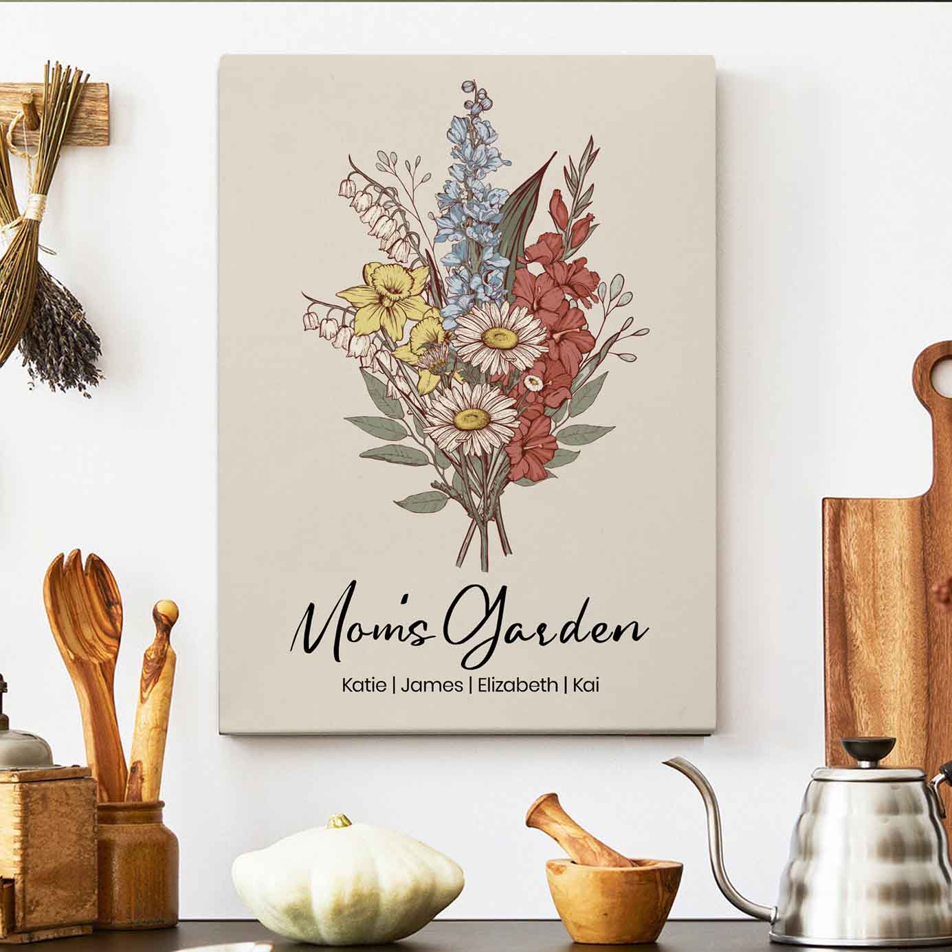 Family Member Birth Flower Bouquet | Personalized Canvas for Grandma Mom
