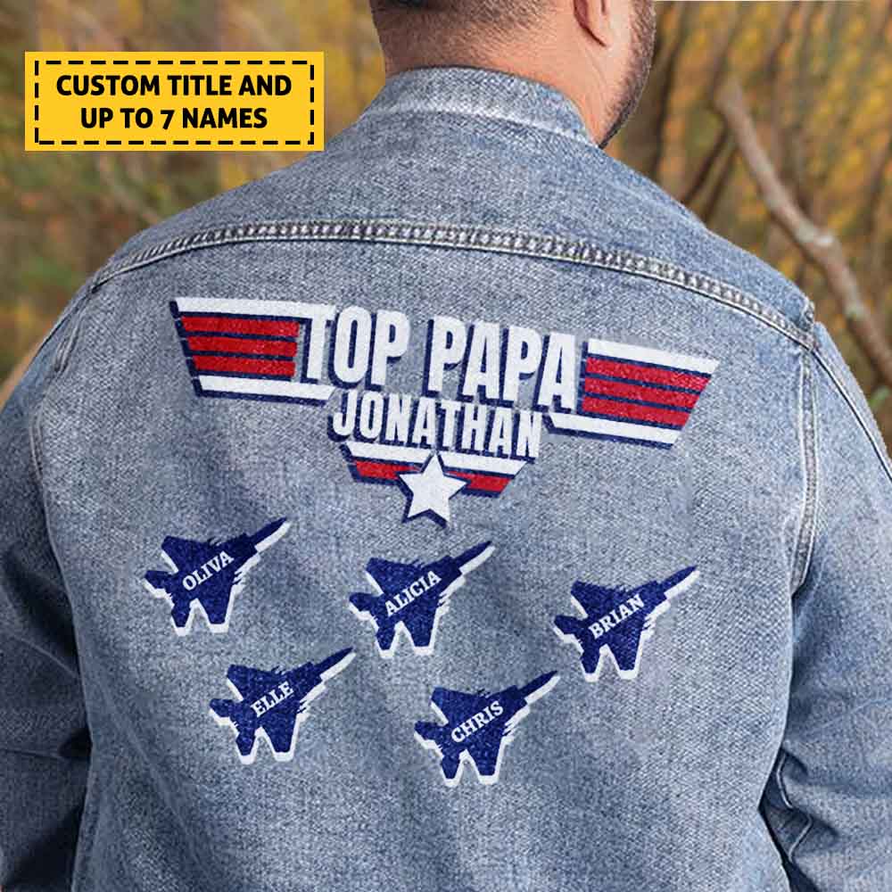 Top Dad Top Grandpa Custom Jean Jacket Gift