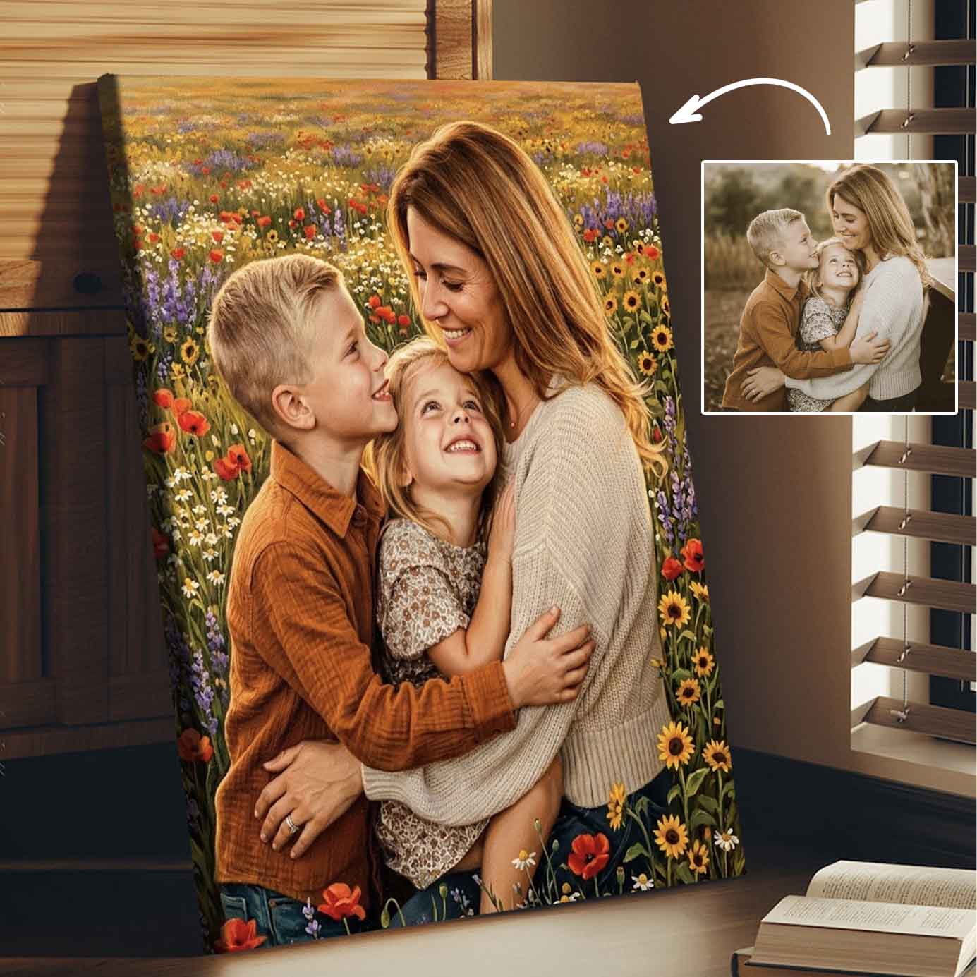 Custom Mom Photo To Painting Printed Canvas Gift