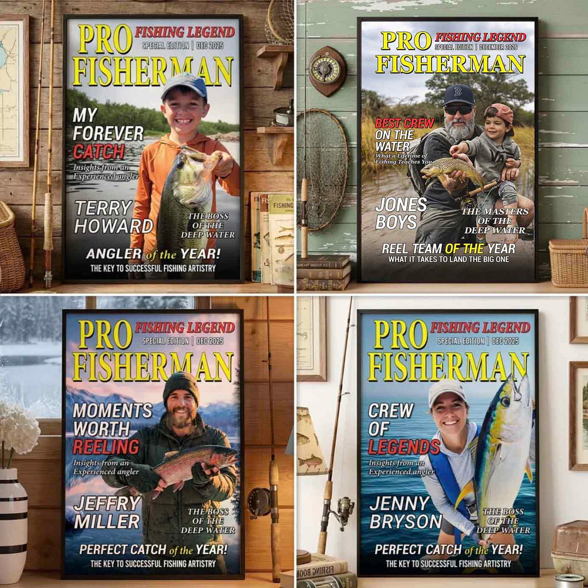 Personalized "Pro Fisherman" Magazine Cover Poster and Canvas