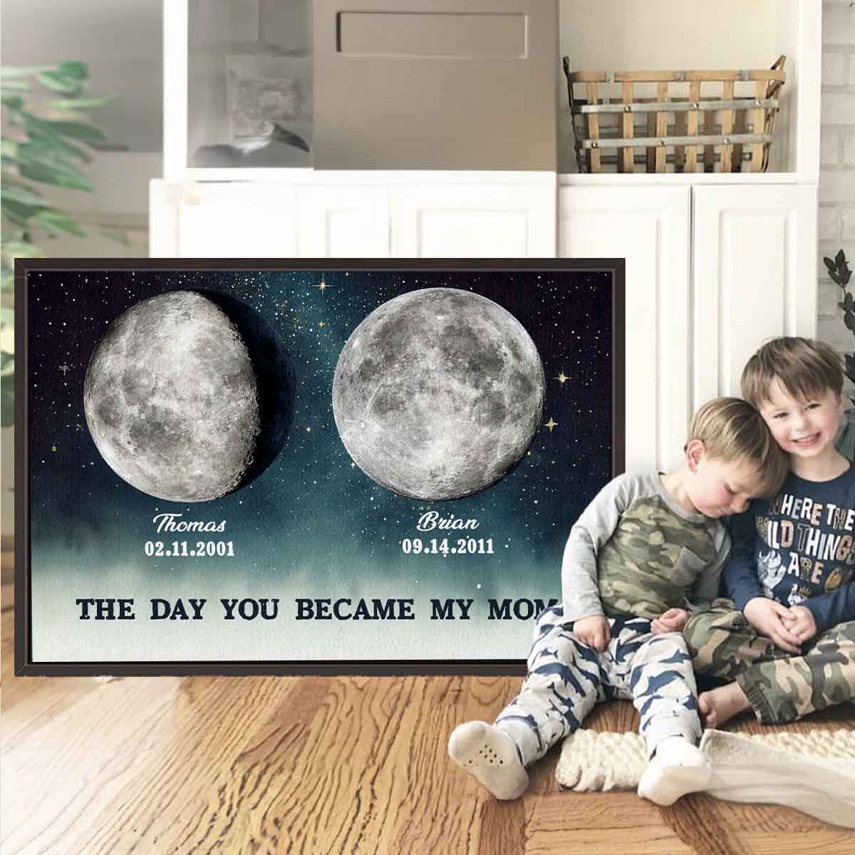 The Day You Became Mom Custom Birth Moon Phase Canvas
