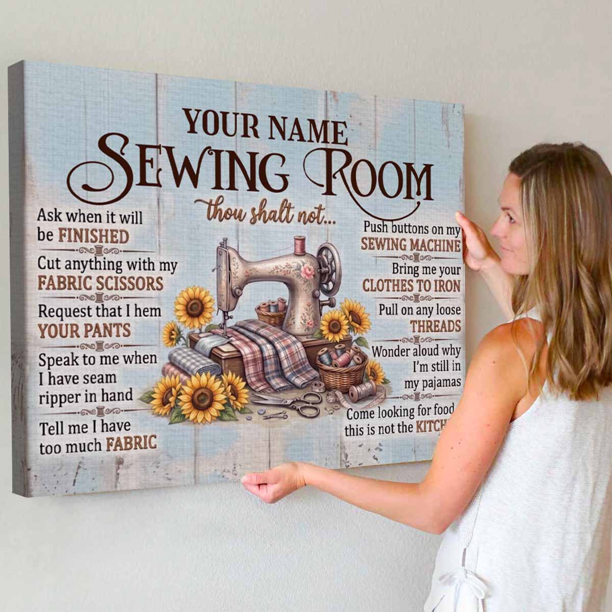 Personalized Sewing Room Rules Poster Canvas