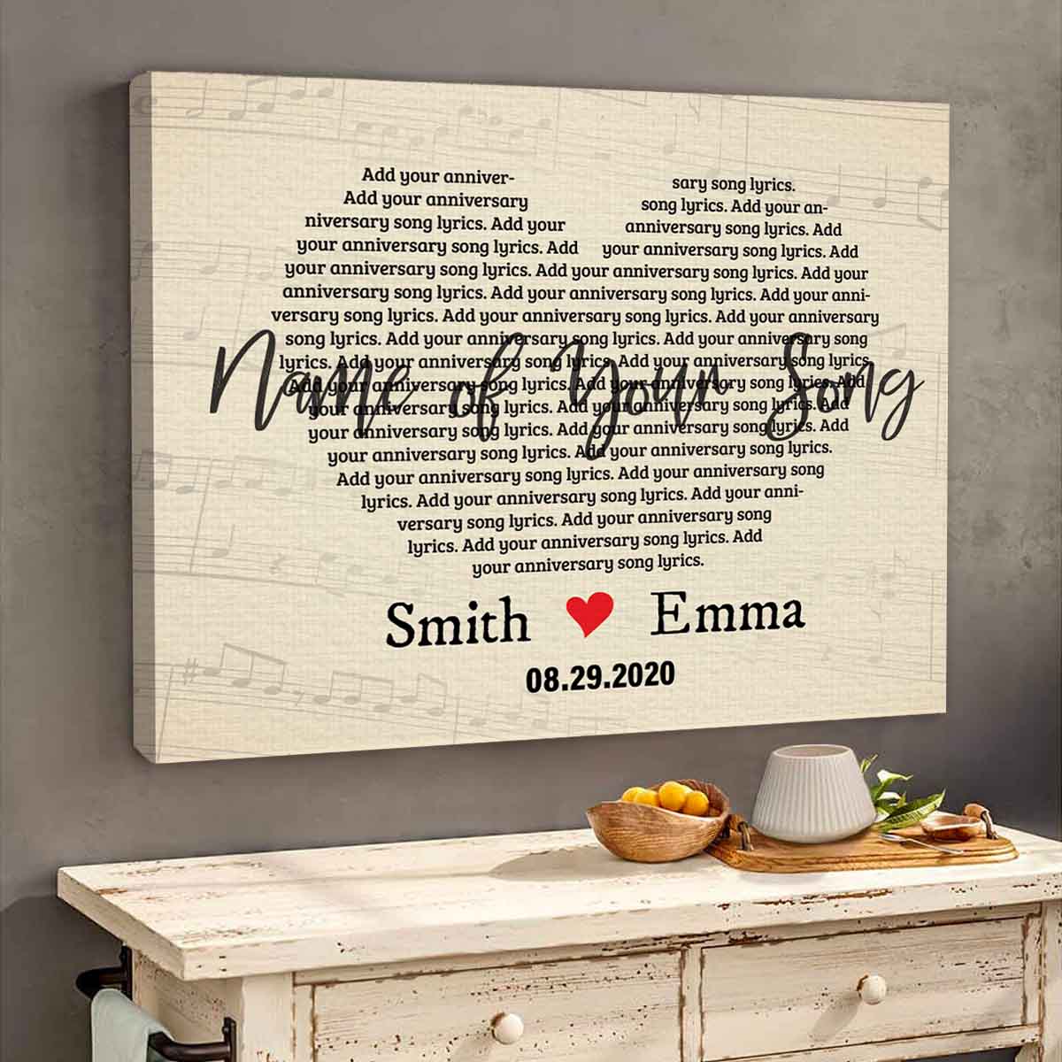 Heart Shaped Song Lyrics On Canvas Custom Wall Art