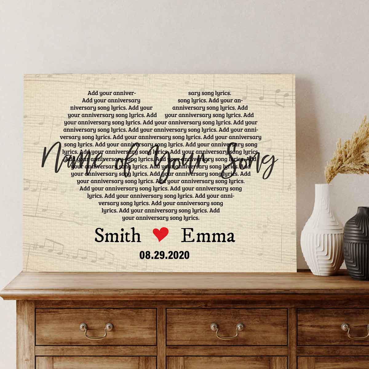 Heart Shaped Song Lyrics On Canvas Custom Wall Art
