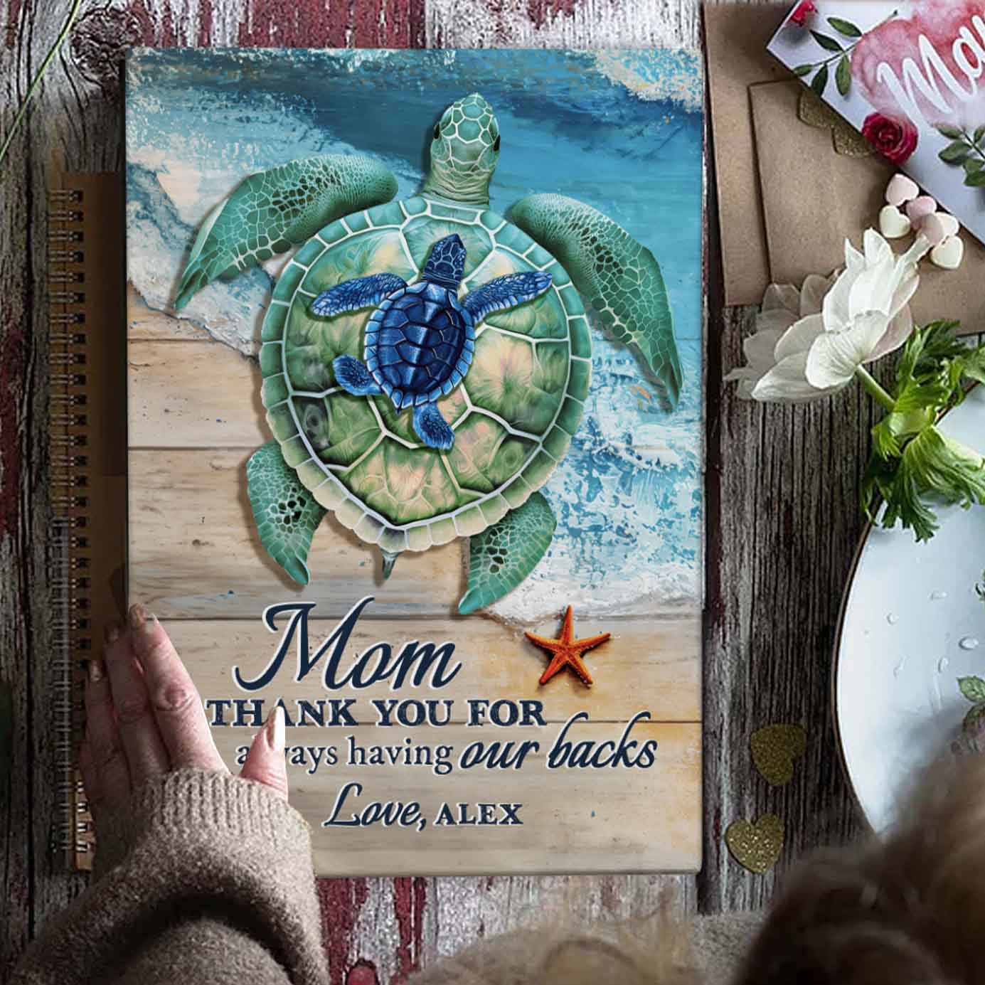 Mom Thank You For Having Our Backs Custom Sea Turtle Canvas