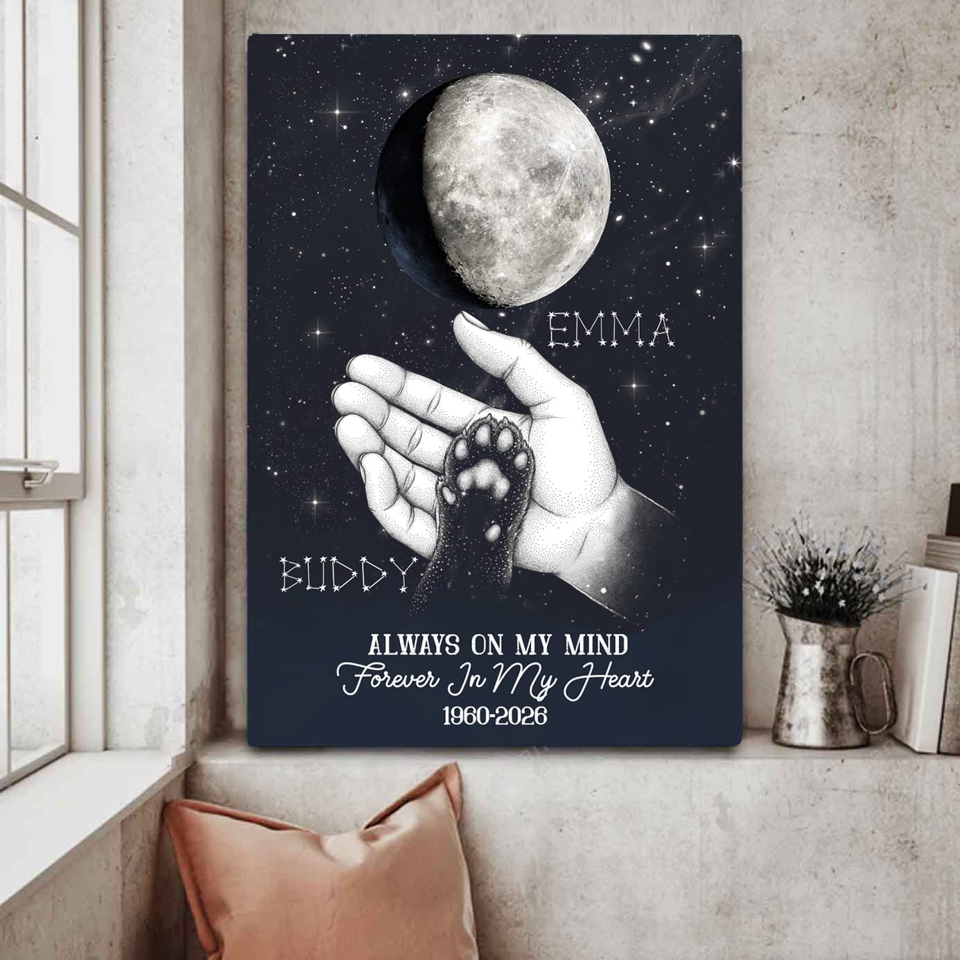Always On My Mind Custom Moon Phase Pet Memorial Canvas