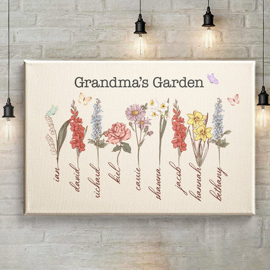 Birth Flower Custom Canvas with Kids Name for Mom and Grandma