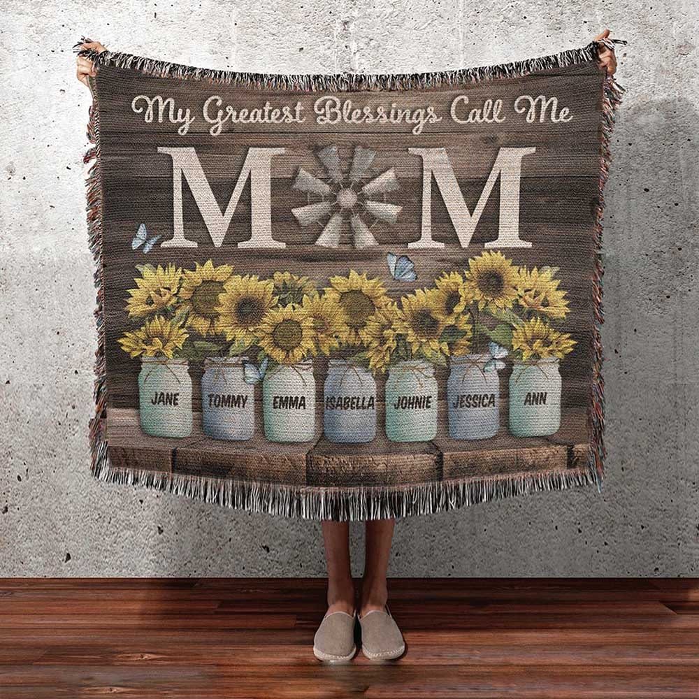 Greatest Blessing | Personalized Vintage Hand Woven Blanket For Mom Grandma