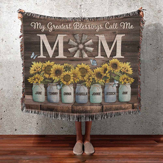 Greatest Blessing | Personalized Vintage Hand Woven Blanket For Mom Grandma