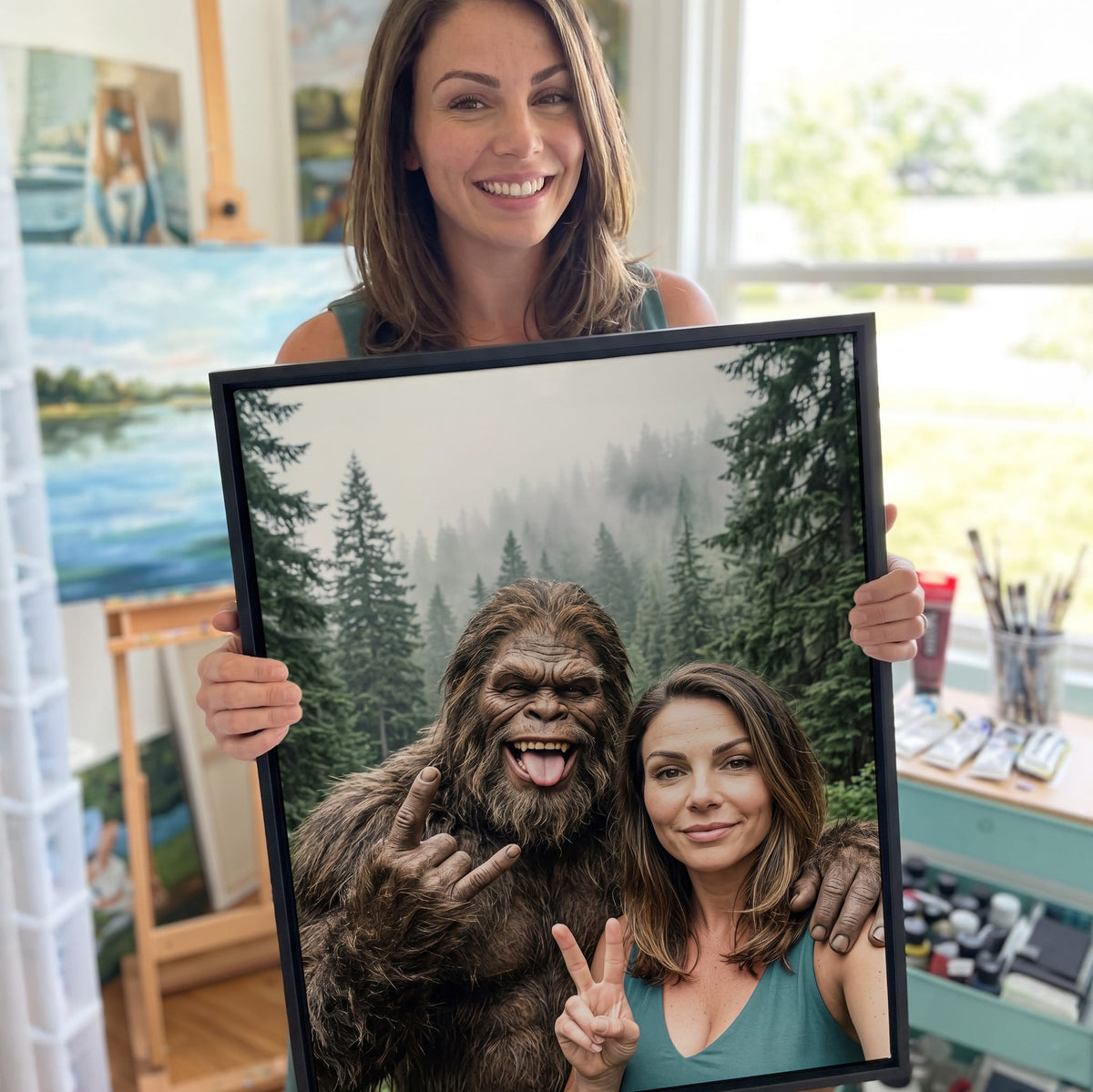 Selfie With My Buddy Bigfoot Sasquatch - Vintage Custom Wall Art