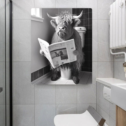 Funny Highland Cow on Toilet Wall Art