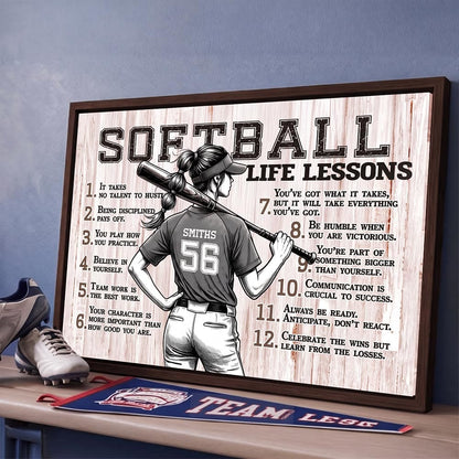 Softball Life Lessons Personalized Canvas Sports Room