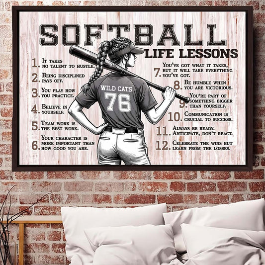 Softball Life Lessons Personalized Canvas Sports Room