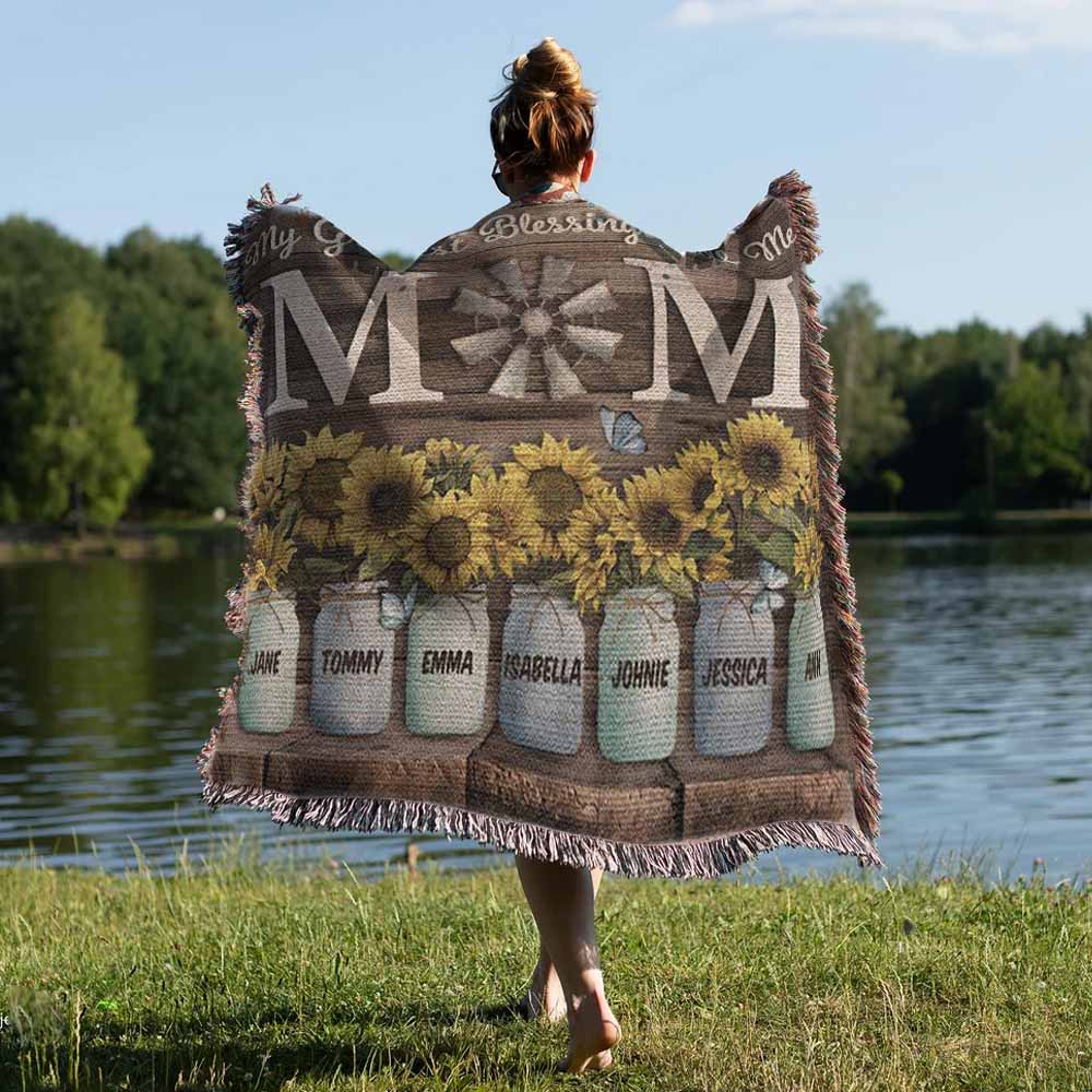 Greatest Blessing | Personalized Vintage Hand Woven Blanket For Mom Grandma