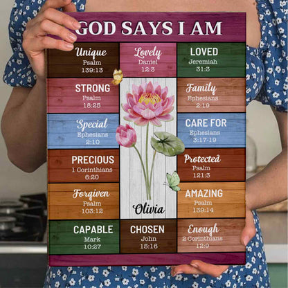 God Say I Am | Personalized Birth Flower Affirmation Canvas