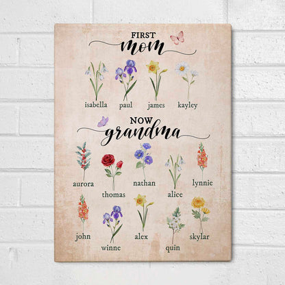 First Mom Now Grandma - Personalized Birth Flowers Garden Print Canvas