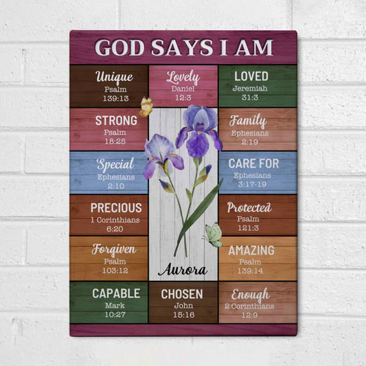 God Say I Am | Personalized Birth Flower Affirmation Canvas