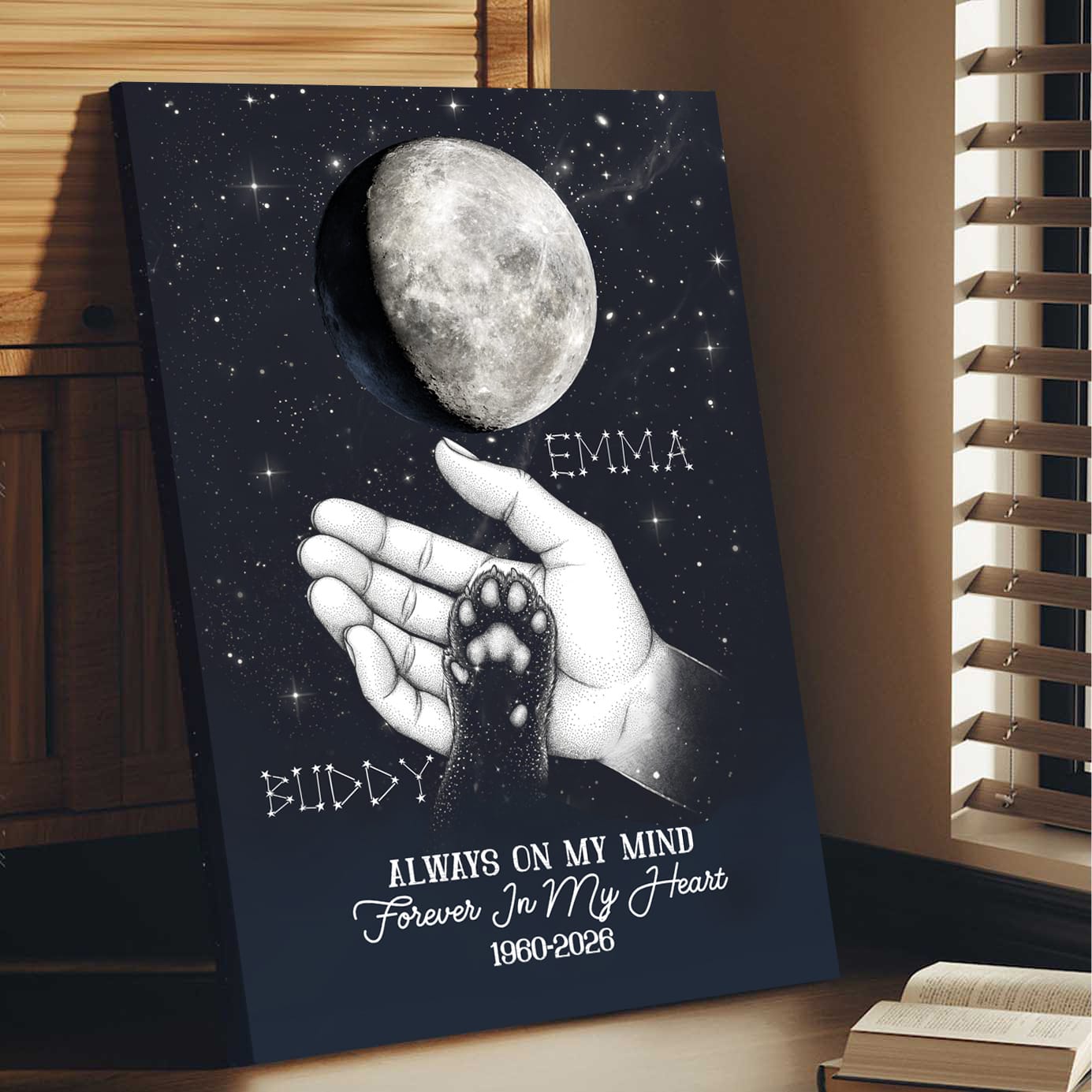 Always On My Mind Custom Moon Phase Pet Memorial Canvas