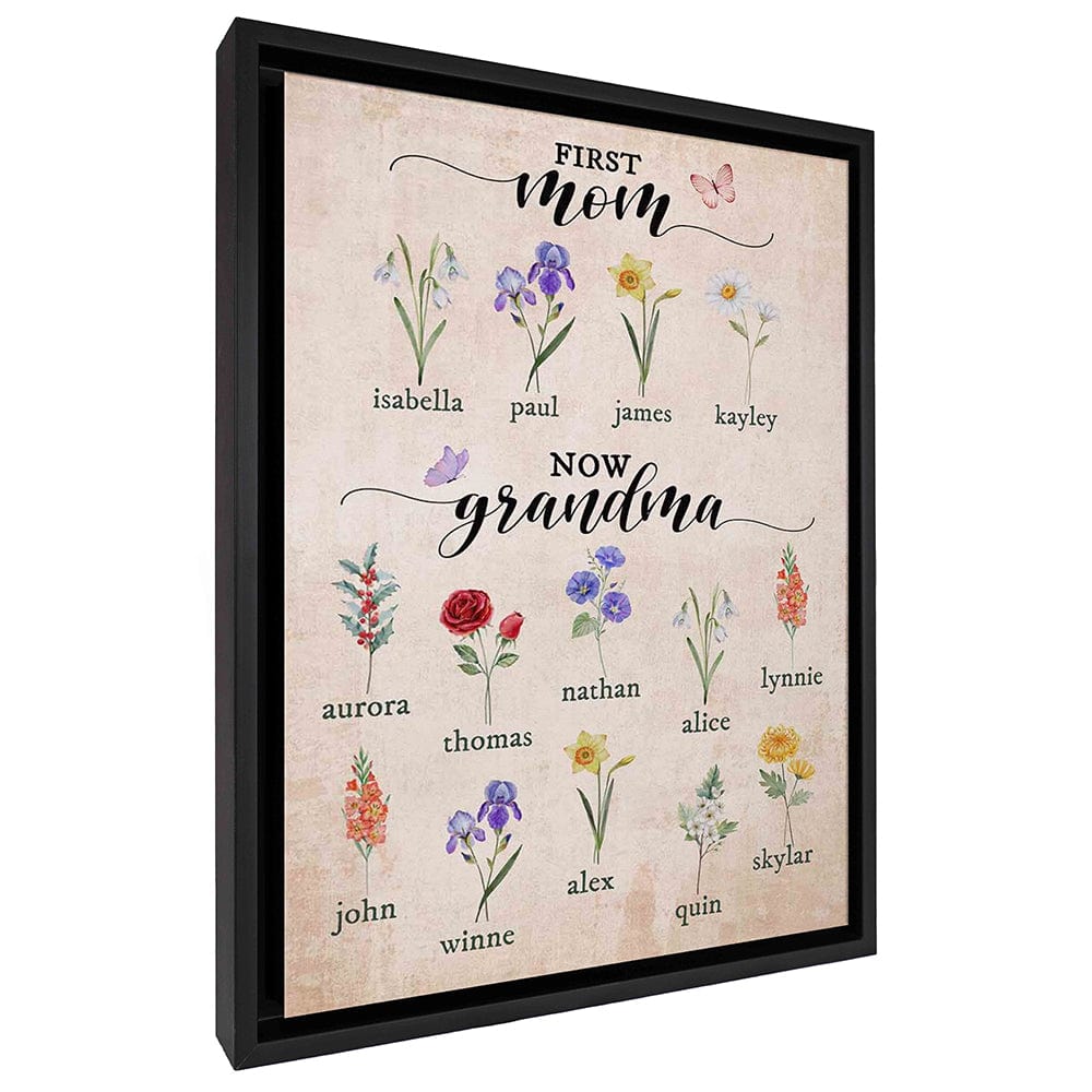 First Mom Now Grandma - Personalized Birth Flowers Garden Print Canvas