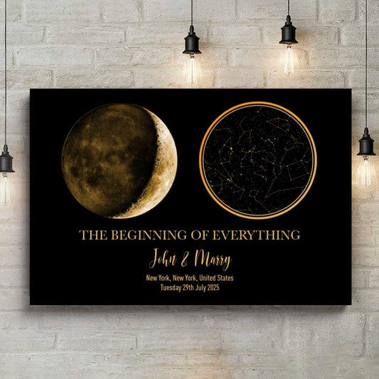 Custom Moon Phase & Star Map Constellation Canvas