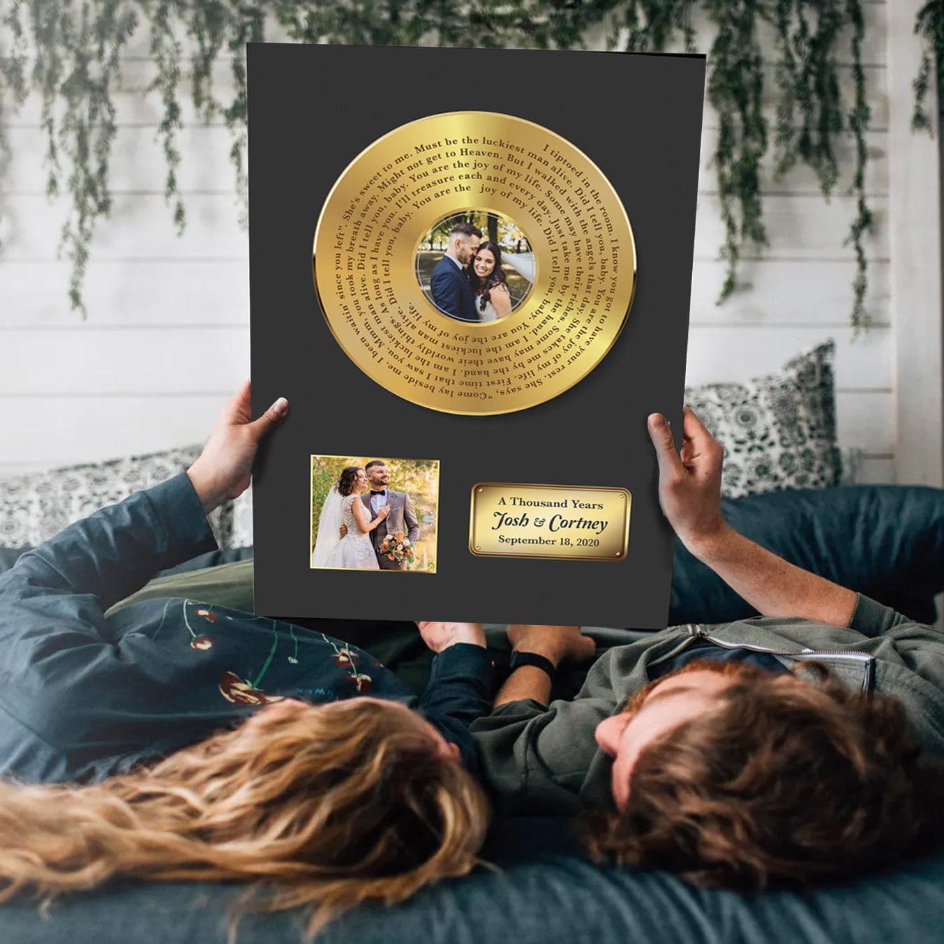 Golden Vinyl Canvas with Personalized Photo and Lyric