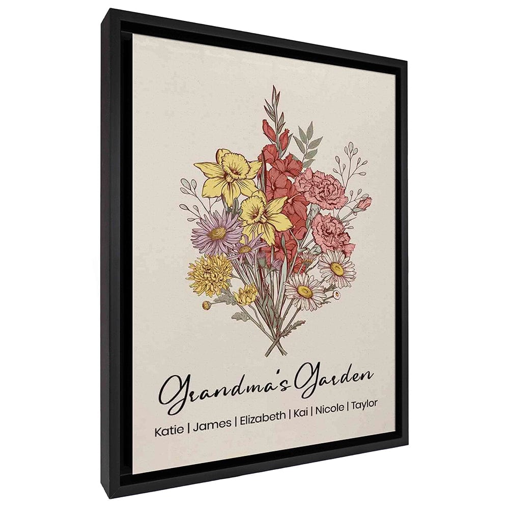 Family Member Birth Flower Bouquet | Personalized Canvas for Grandma Mom