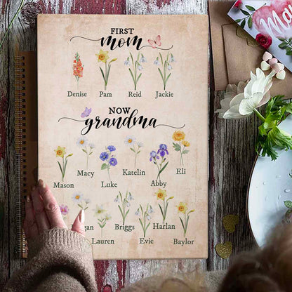 First Mom Now Grandma - Personalized Birth Flowers Garden Print Canvas